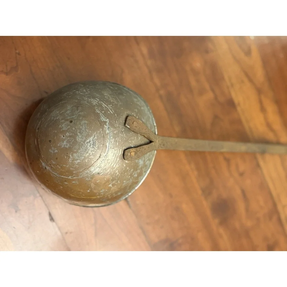Antique Primitive Copper Water Dipper Ladle - Vintage Long Flat Iron Handle 22